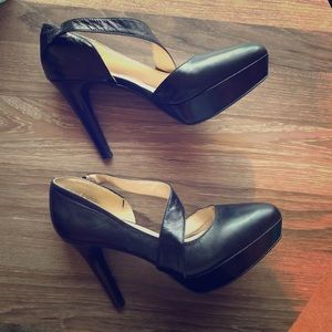4 inch black leather heels